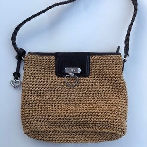 Brighton beige straw and brown leather handbag.  excellent condition.